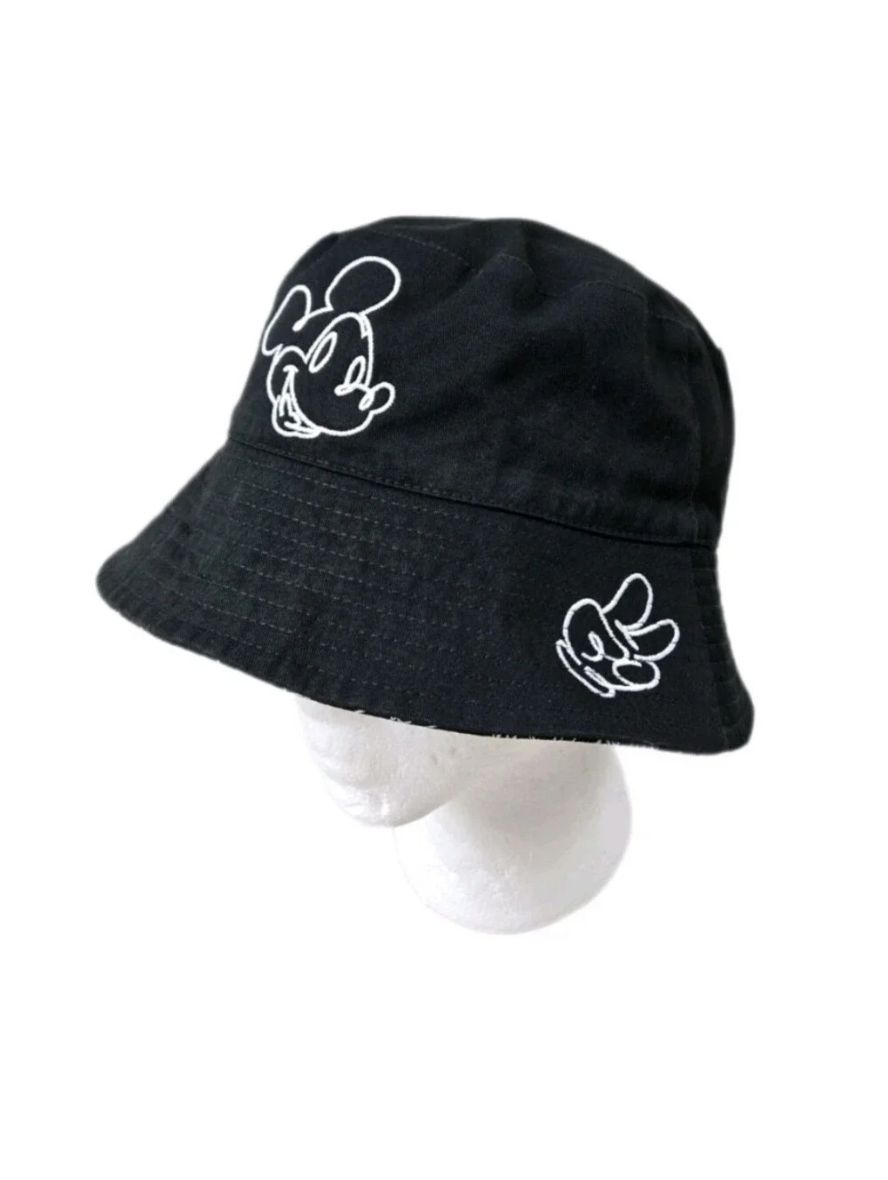 Disney Parks Reversible Bucket Hat Peace Sign Mickey Mouse Black All Over Print